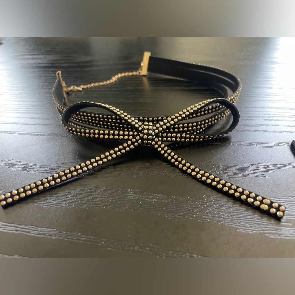 BEBE Studded Black Choker Bow Necklace